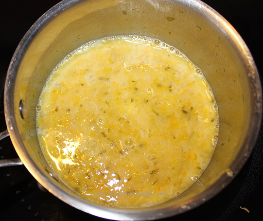 lemon and egg in pan